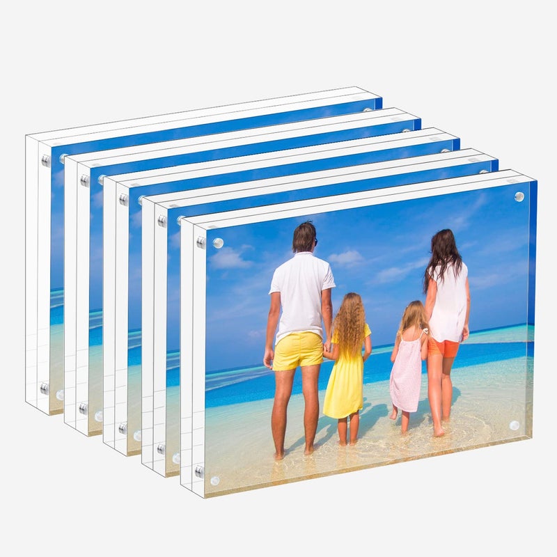 Meetu Acrylic Picture Frame 5x7,Clear Freestanding Double Sided 20mm Thickness Frameless Magnetic Photo Frames Desktop Display with Gift Box Package(5 Pack) - Image 1